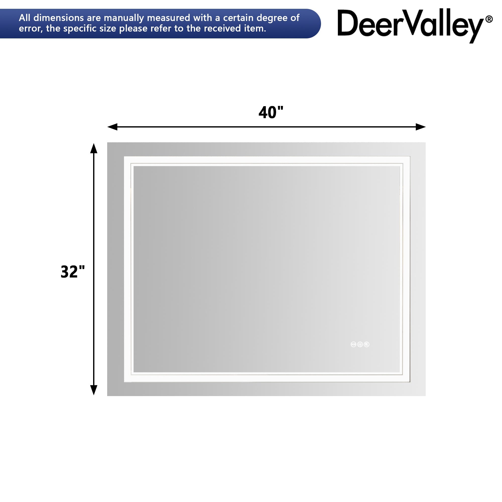DeerValley 40"x 32" RGB LED Bathroom Mirror, Front Light and RGB Backlit Lighted Vanity Mirror