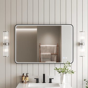 DeerValley 24"x 36" LED Bathroom Vanity Mirror, Wall Mounted Lighted Mirrors with Black Metal Frame