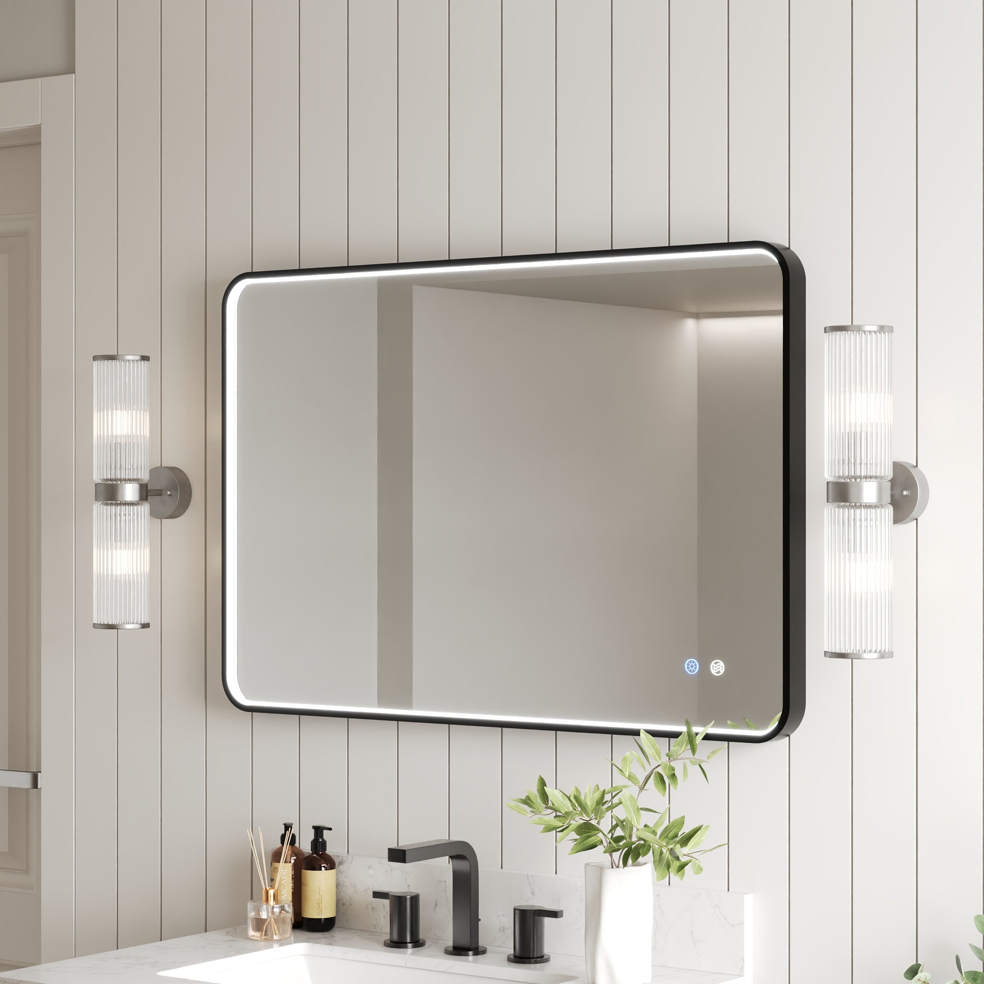 DeerValley 24"x 36" LED Bathroom Vanity Mirror, Wall Mounted Lighted Mirrors with Black Metal Frame