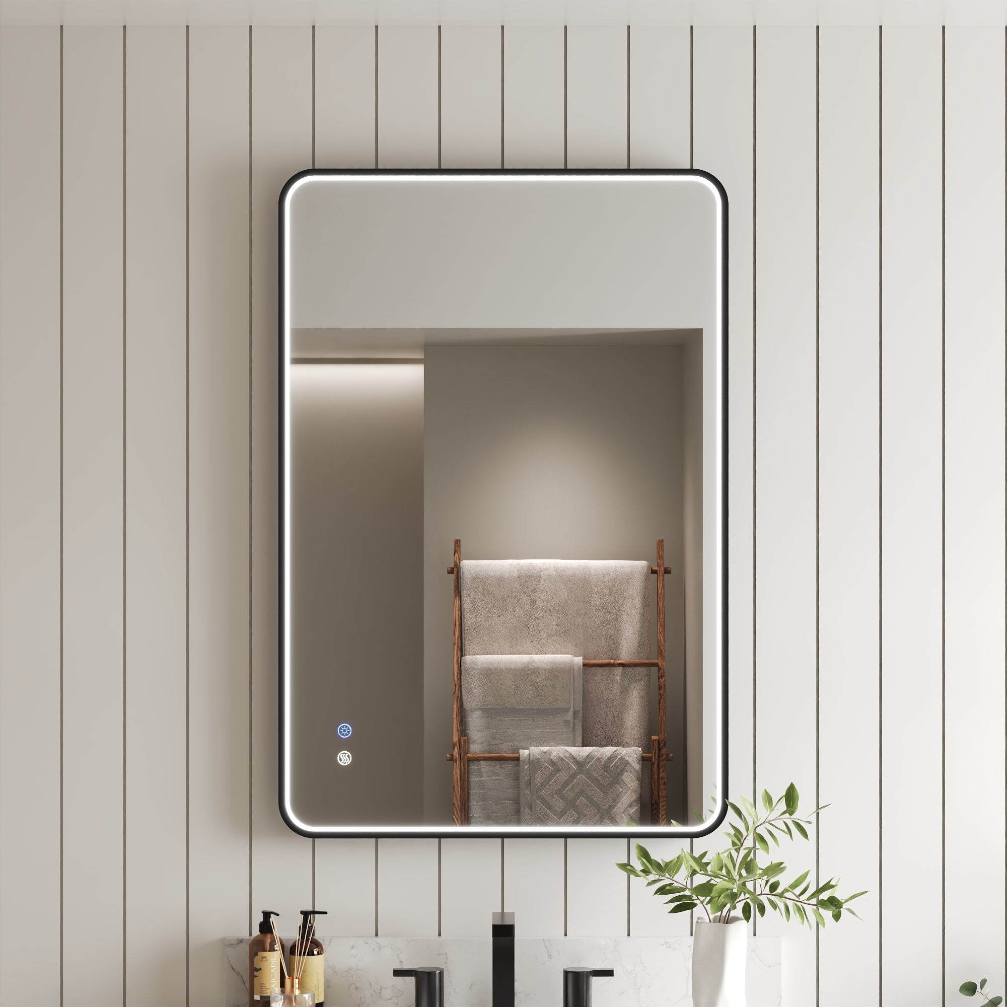 DeerValley 24"x 36" LED Bathroom Vanity Mirror, Wall Mounted Lighted Mirrors with Black Metal Frame