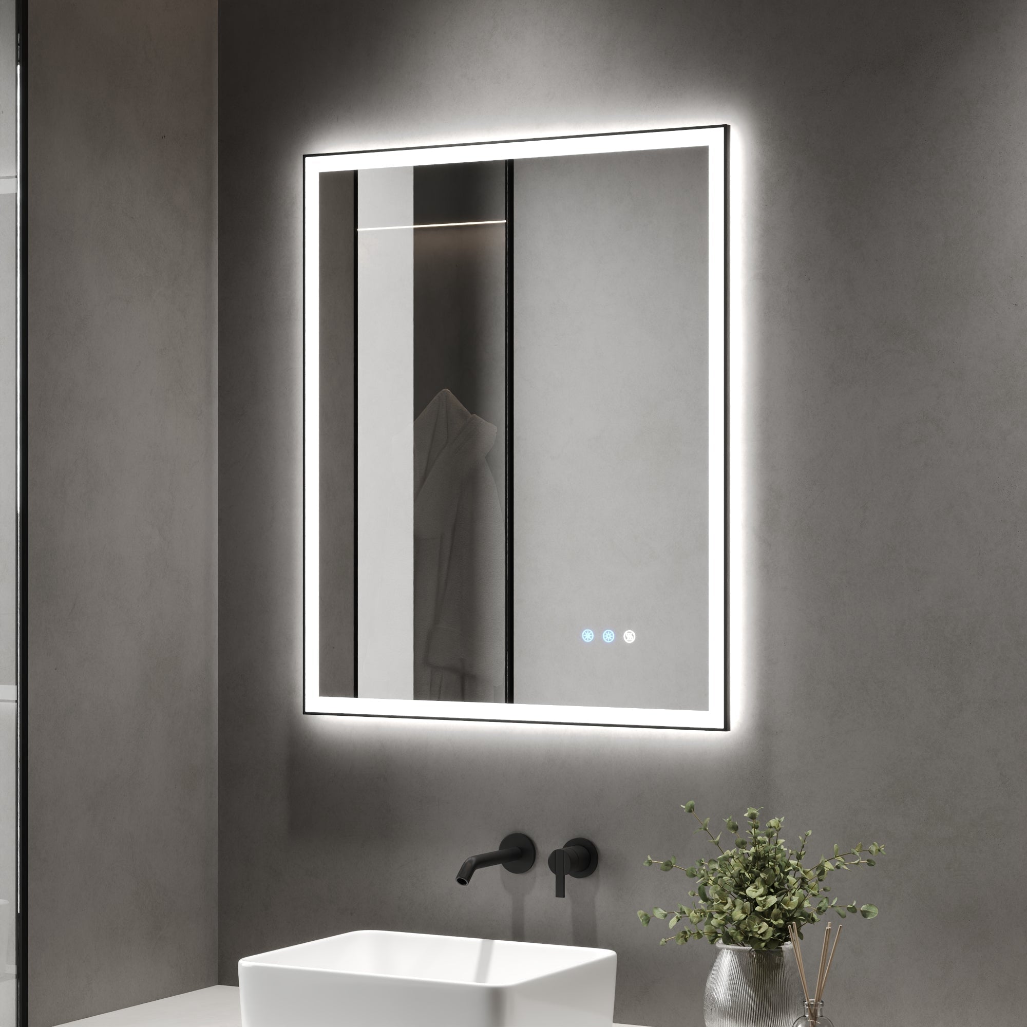 DeerValley 40"x 32" / 30"x 36" LED Bathroom Vanity Mirror, Front and Backlit Matte Black Frame Lighted Vanity Mirrors