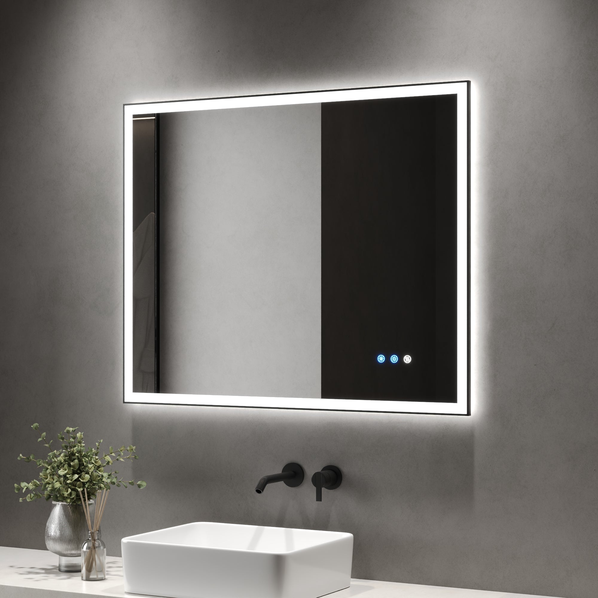 DeerValley 40"x 32" / 30"x 36" LED Bathroom Vanity Mirror, Front and Backlit Matte Black Frame Lighted Vanity Mirrors