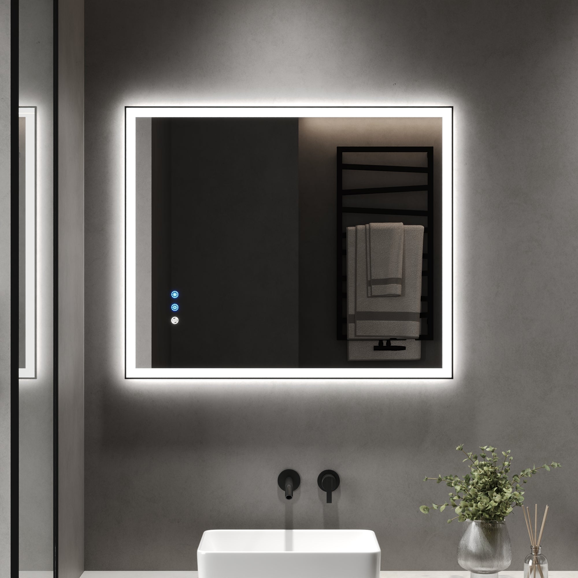 DeerValley 40"x 32" / 30"x 36" LED Bathroom Vanity Mirror, Front and Backlit Matte Black Frame Lighted Vanity Mirrors