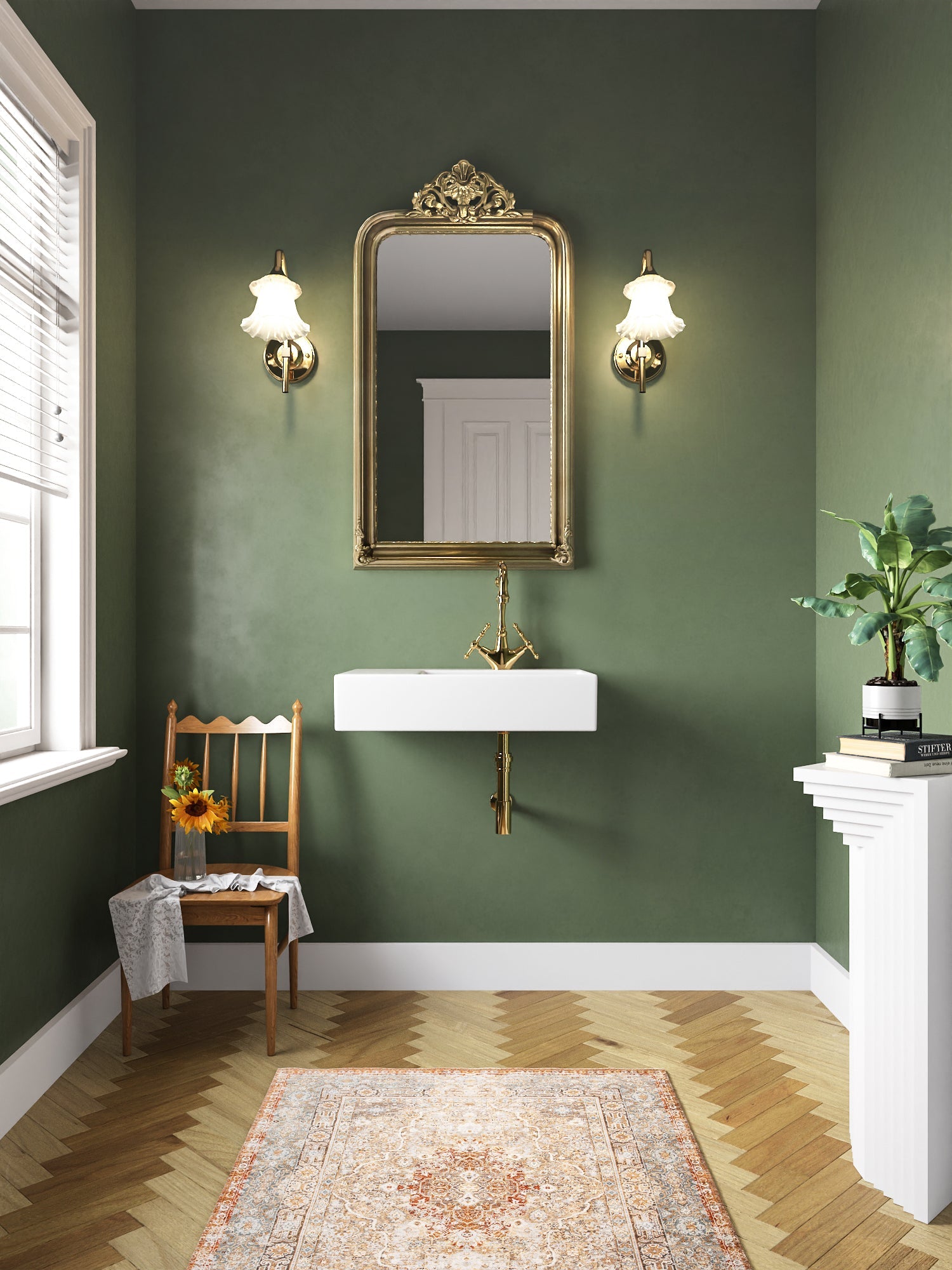 16.54" Rectangular Wall-Mount Bathroom Sink, Overflow Hole