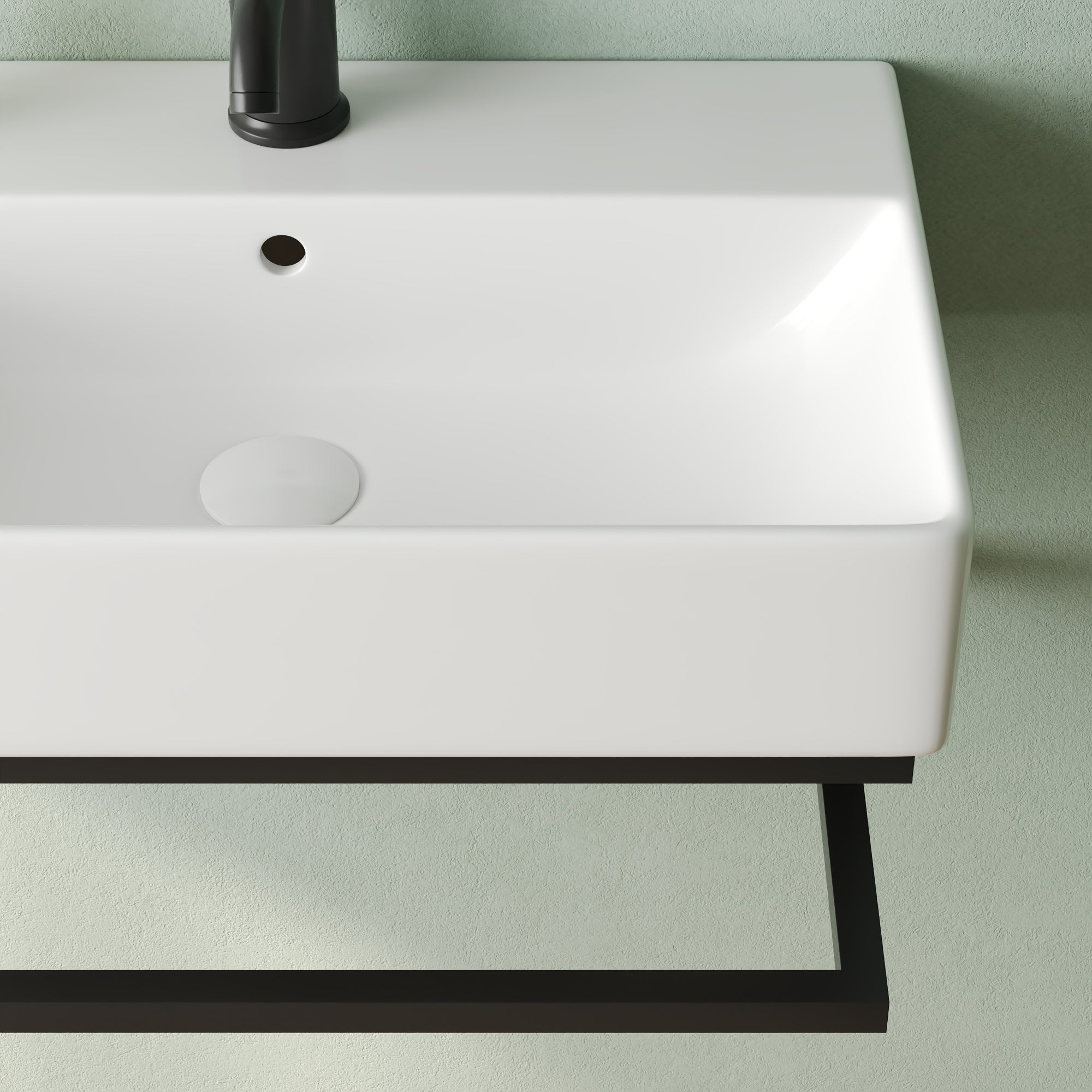 DeerValley 22"x14" Wall Mounted Bathroom Sink with Black Towel Bar, Rectangular Bathroom Sink with Overflow
