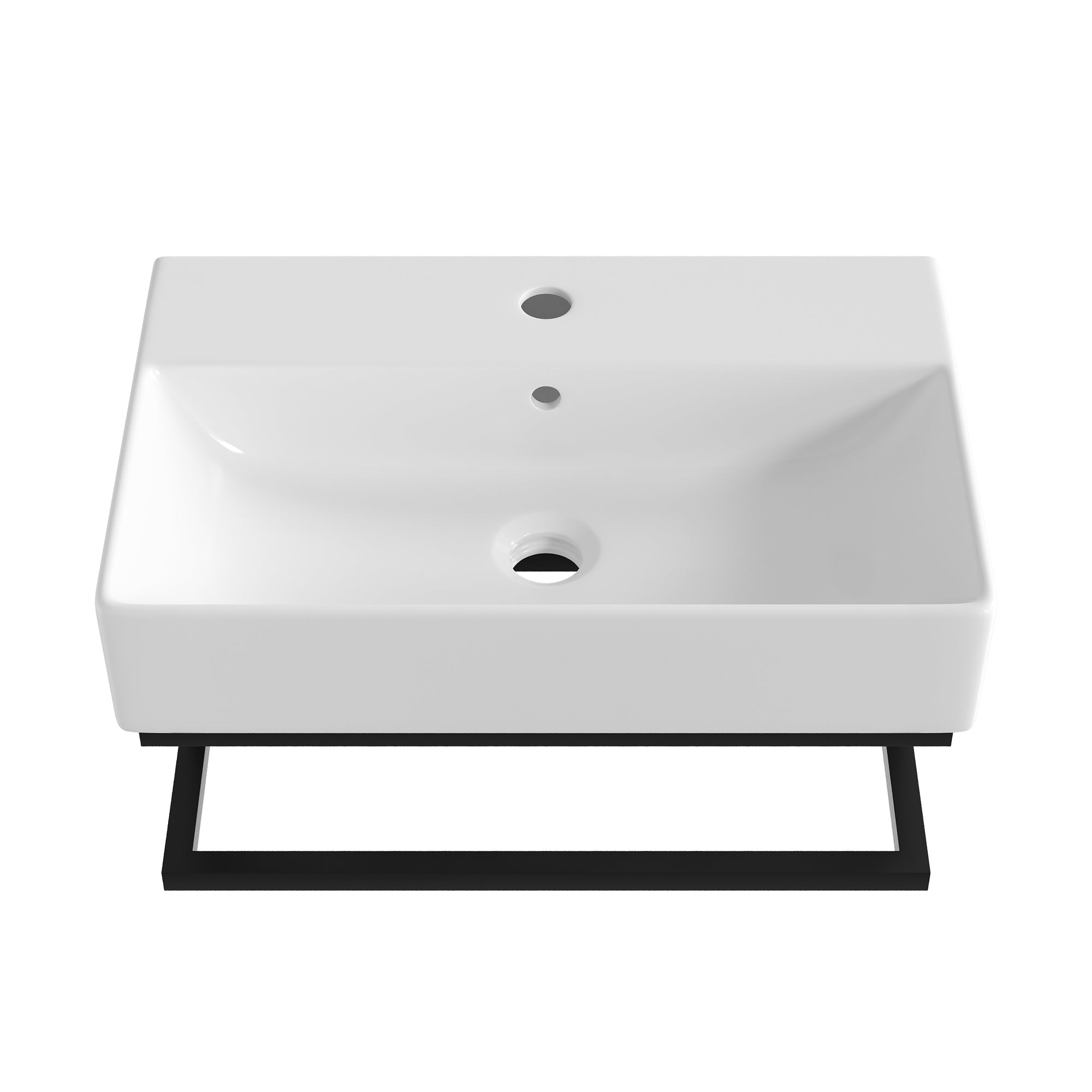DeerValley 22"x14" Wall Mounted Bathroom Sink with Black Towel Bar, Rectangular Bathroom Sink with Overflow