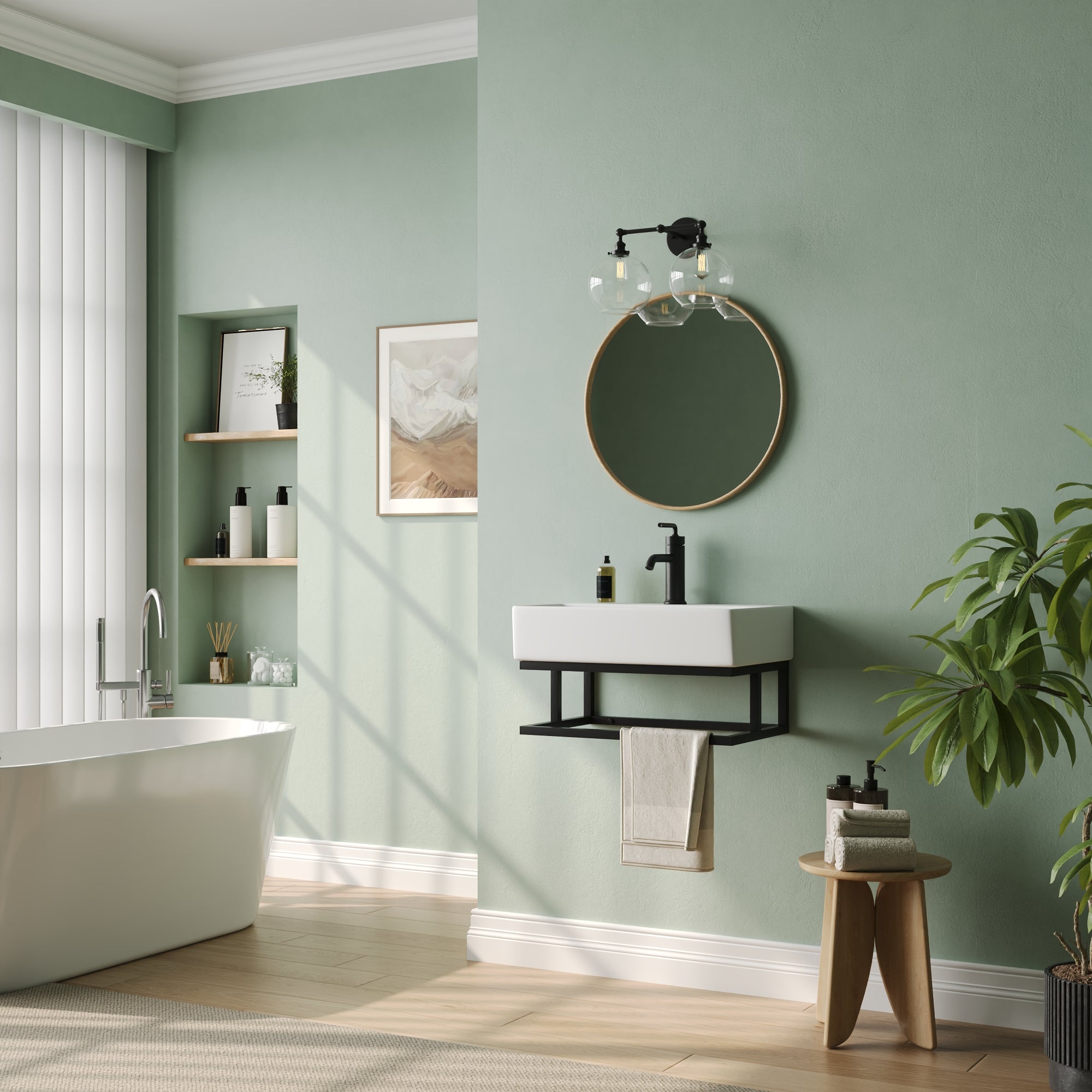 DeerValley 22"x14" Wall Mounted Bathroom Sink with Black Towel Bar, Rectangular Bathroom Sink with Overflow