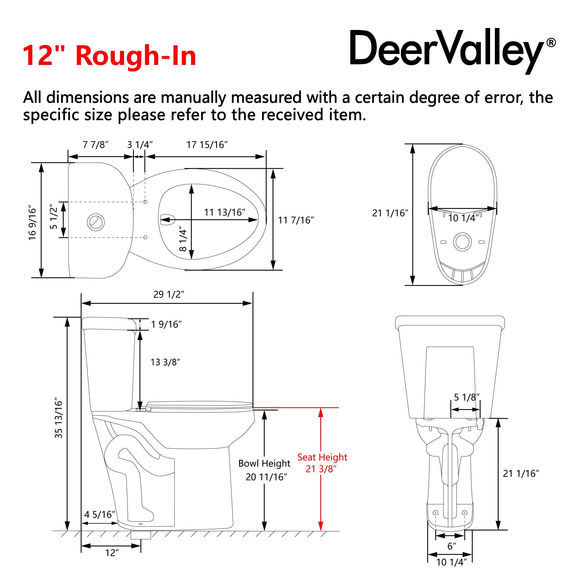 Two-Piece Elongated Toilet, 12" Rough-in Dual-Flush