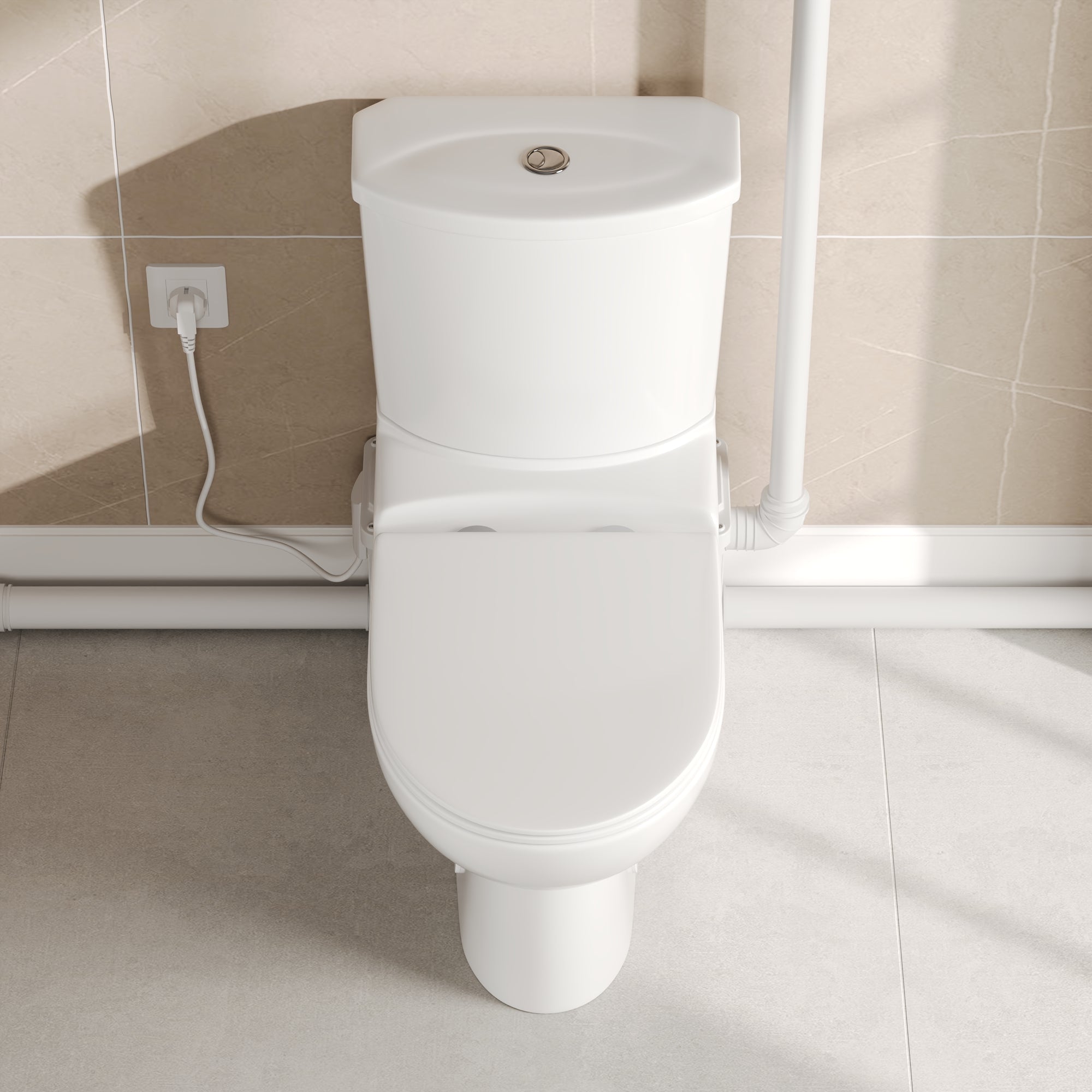 Macerating Toilet, 23ft Vertical Sewage Lift, 700W Stainless Steel Grinder, Dual Odor Control System