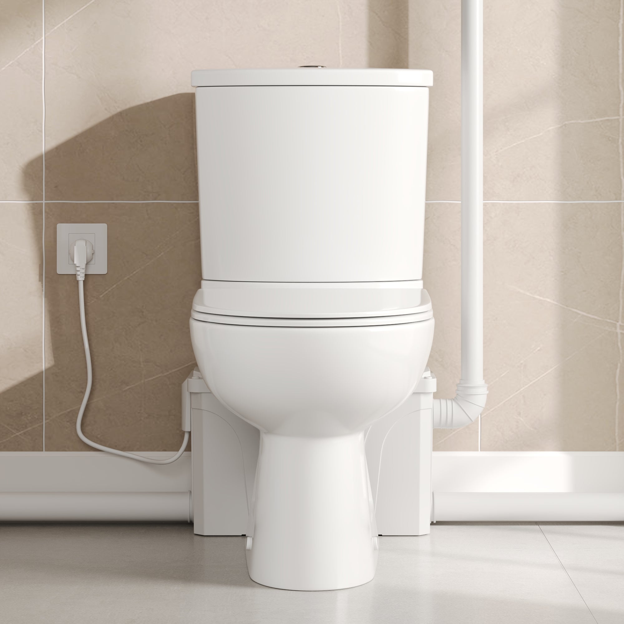 Macerating Toilet, 23ft Vertical Sewage Lift, 700W Stainless Steel Grinder, Dual Odor Control System