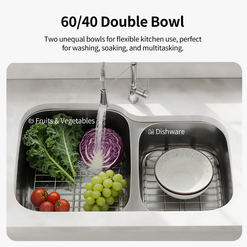 Deervalley DV-1K0542 Stainless Steel Kitchen Sink With Basket Strainer & Bottom Grids