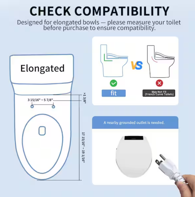 DeerValley DV-1SS0403 Smart Bidet Toilet Seat Instant Heating Comfort Antibacterial Remote Control"