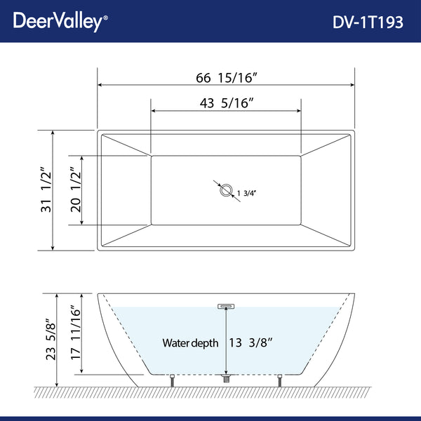 DeerValley Bath DeerValley DV-1T193 Apex 67" x 31" Freestanding Acrylic Bathtub