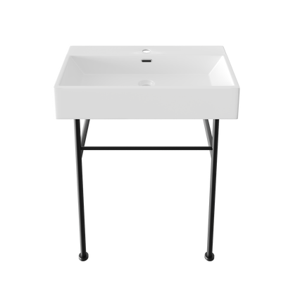 30" Rectangular Console Bathroom Sink, Single Faucet Hole