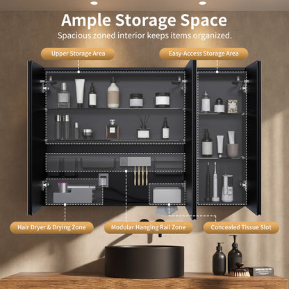 DeerValley Three-Door Wall-Mounted Mirror Cabinet with Black Aluminum Frame and Inner Storage