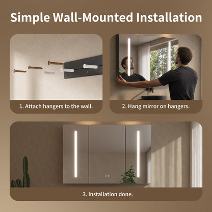 DeerValley Three-Door Wall-Mounted Mirror Cabinet with Black Aluminum Frame and Inner Storage
