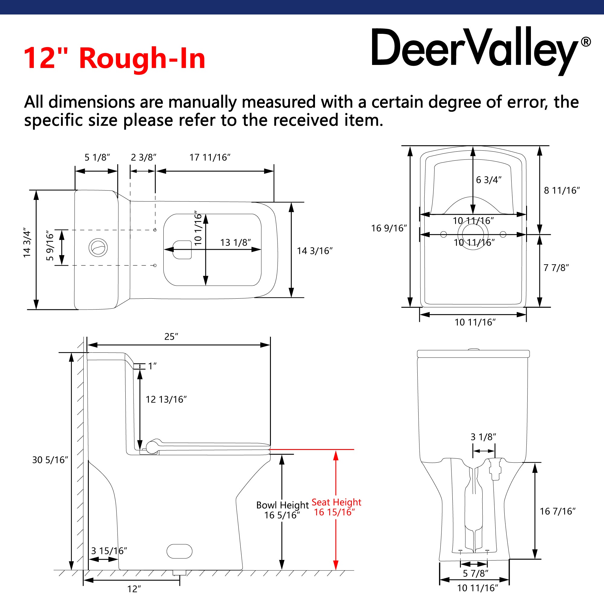 ACE One-Piece Square Toilet, 12" Rough-in Dual-Flush