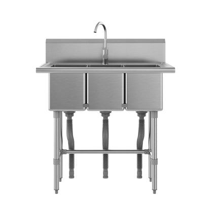 DeerValley DV-1US0549 38" 3-Compartment Commercial Sink with Faucet