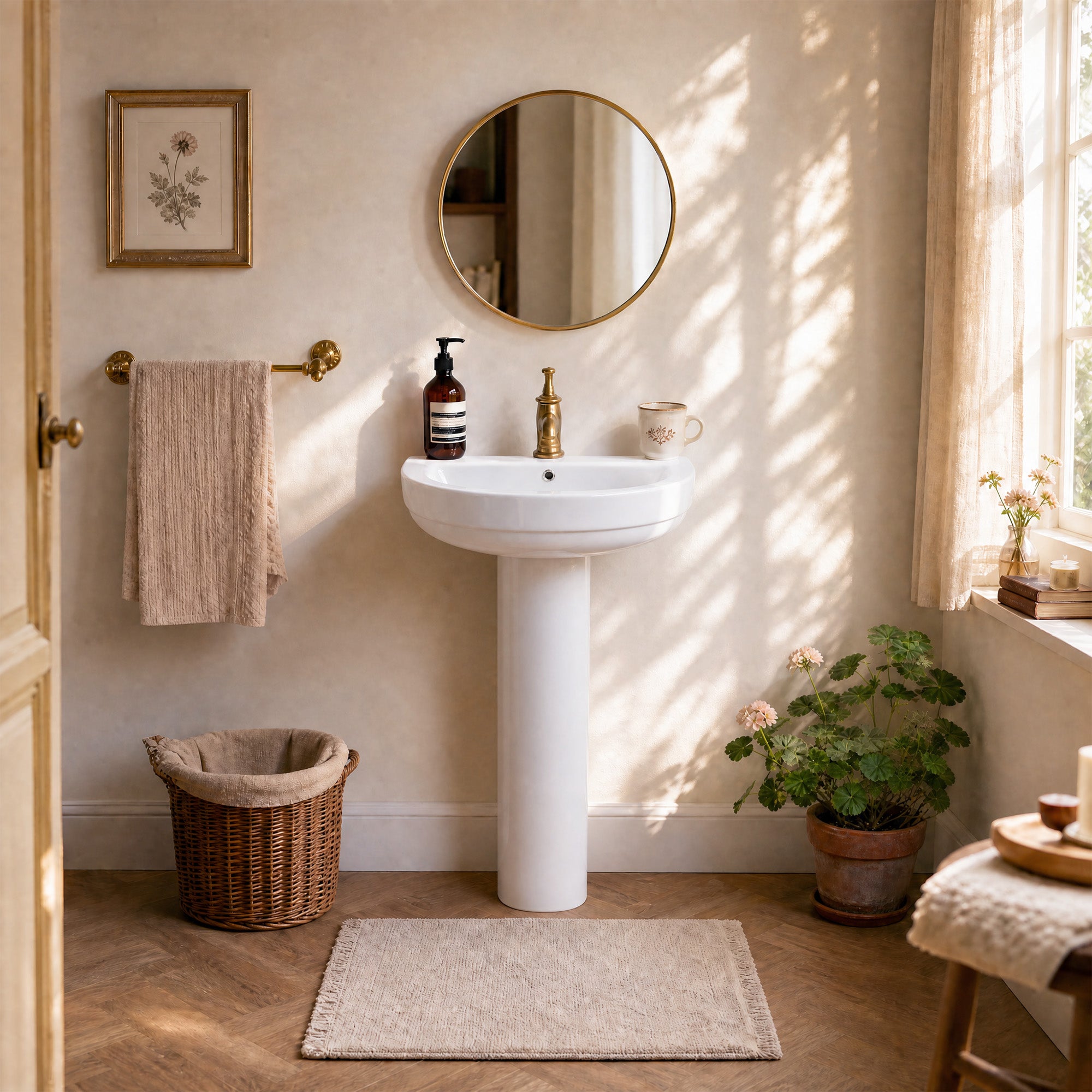 DeerValley DV-1P535 Pedestal Combo Sink – Compact with Overflow & 4-in Faucet Fit