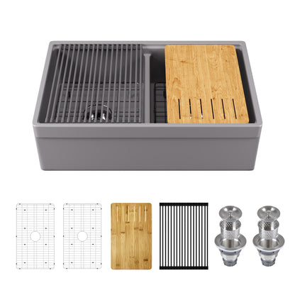 32.87" L x 20" W Rectangular Workstation Farmhouse Kitchen Sink, Easy-Cleaning With Multiple Colors