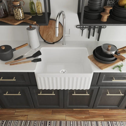 DeerValley Bath DeerValley DV-1K022 Perch 24" L x 17" W Ceramic White Farmhouse Kitchen Sink Single Bowl with Reversible Front Apron Kitchen Sink