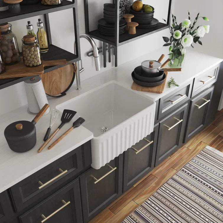 DeerValley Bath DeerValley DV-1K022 Perch 24" L x 17" W Ceramic White Farmhouse Kitchen Sink Single Bowl with Reversible Front Apron Kitchen Sink