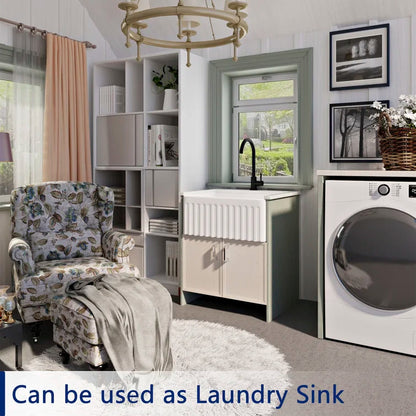 DeerValley Bath DeerValley DV-1K022 Perch 24" L x 17" W Ceramic White Farmhouse Kitchen Sink Single Bowl with Reversible Front Apron Kitchen Sink