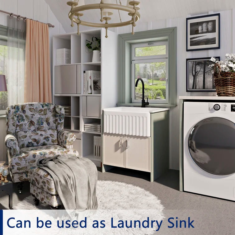 DeerValley Bath DeerValley DV-1K022 Perch 24" L x 17" W Ceramic White Farmhouse Kitchen Sink Single Bowl with Reversible Front Apron Kitchen Sink