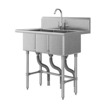 DeerValley DV-1US0549 38" 3-Compartment Commercial Sink with Faucet