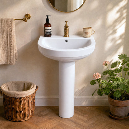DeerValley DV-1P535 Pedestal Combo Sink – Compact with Overflow & 4-in Faucet Fit