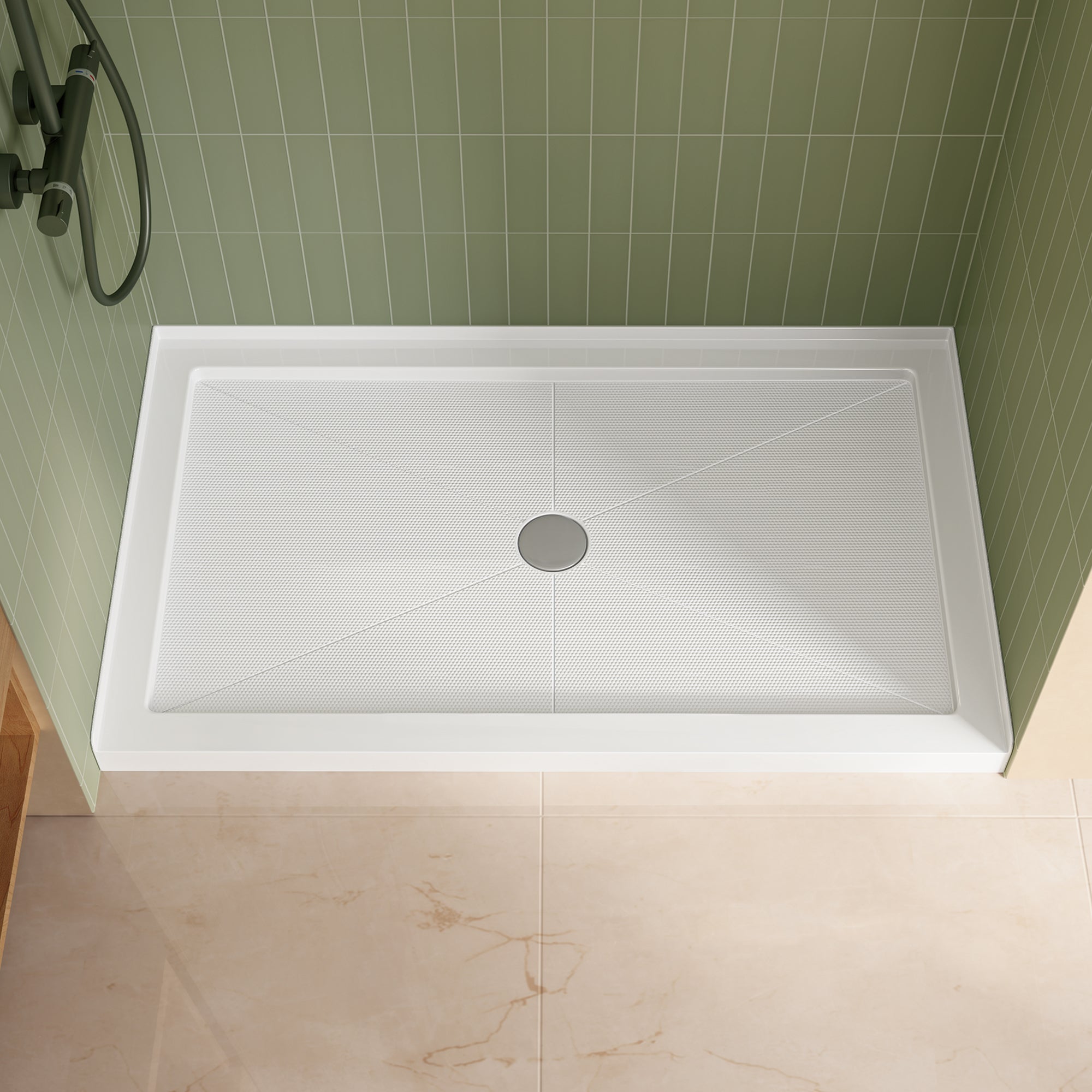 DeerValley DV-1SB0481 Shower Base in White, Acrylic Single Threshold Shower Pan with Non-Slip Texture, Center Drain Hole