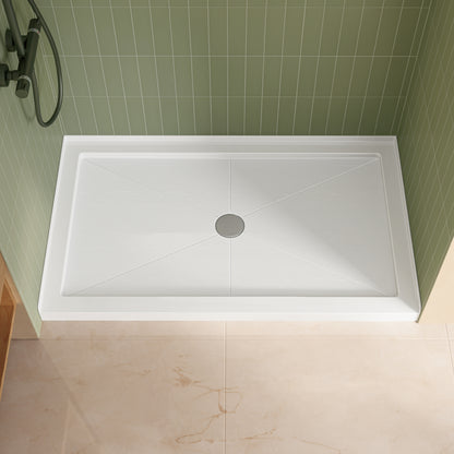 DeerValley DV-1SB0481 Shower Base in White, Acrylic Single Threshold Shower Pan with Non-Slip Texture, Center Drain Hole