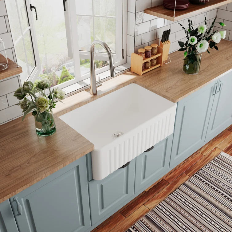 DeerValley Bath DeerValley DV-1K026 Harvest 30" L x 18" W White Ceramic Single Basin Kitchen Sink with Reversible Front Apron Kitchen Sink