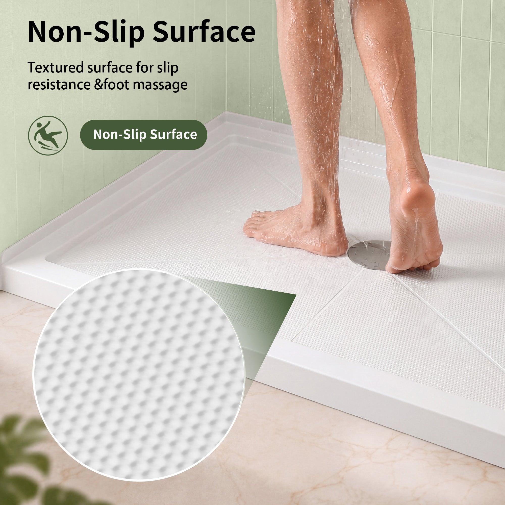 DeerValley DV-1SB0481 Shower Base in White, Acrylic Single Threshold Shower Pan with Non-Slip Texture, Center Drain Hole