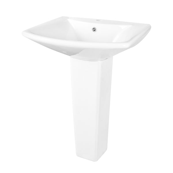 APEX 33.8" Rectangular Pedestal Bathroom Sink, Single Faucet Holes