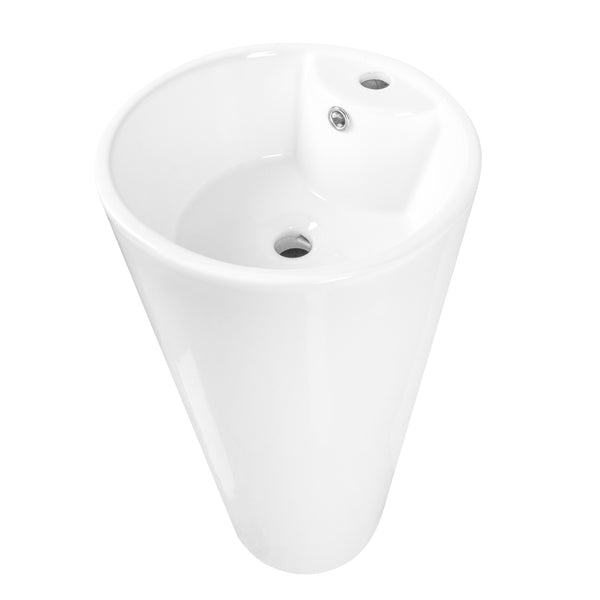 15.75" Round Pedestal Bathroom Sink, Overflow Hole