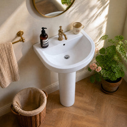 DeerValley DV-1P535 Pedestal Combo Sink – Compact with Overflow & 4-in Faucet Fit