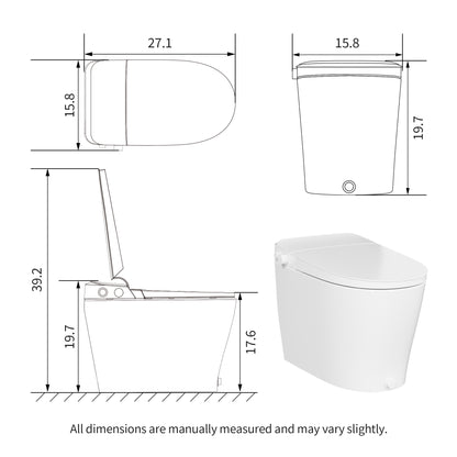 DeerValley DV-1S0453 Smart Bidet Toilet, Non-Electric Chair Height Soft Close, 1.28 GPF
