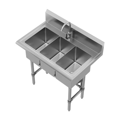 DeerValley DV-1US0549 38" 3-Compartment Commercial Sink with Faucet