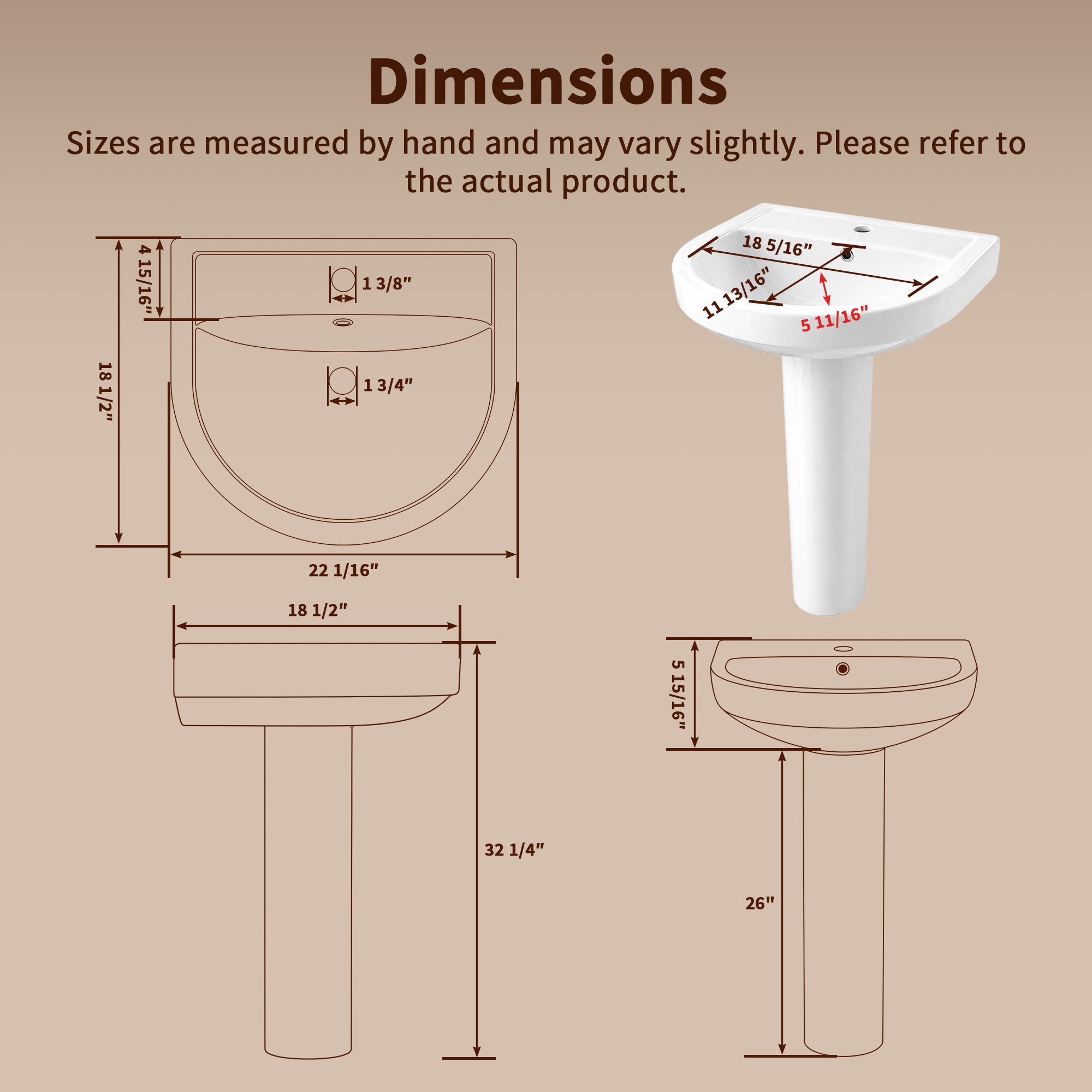 DeerValley DV-1P535 Pedestal Combo Sink – Compact with Overflow & 4-in Faucet Fit