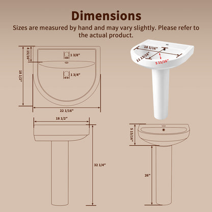 DeerValley DV-1P535 Pedestal Combo Sink – Compact with Overflow & 4-in Faucet Fit
