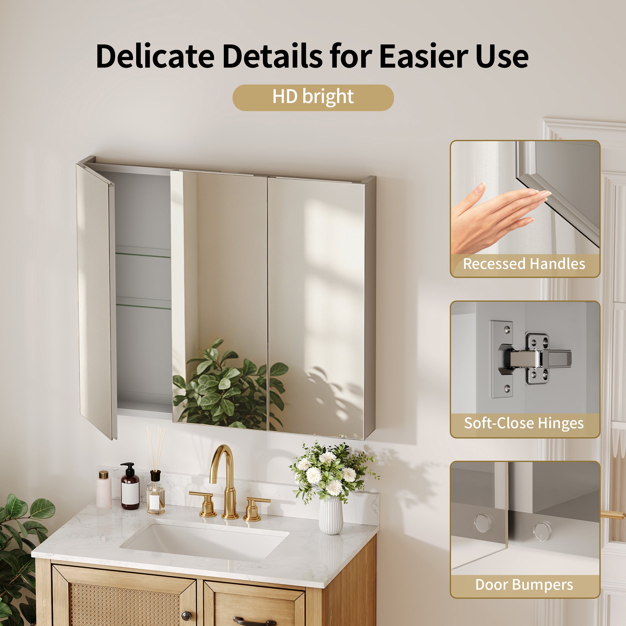 DeerValley DV-1MC0498/499/500 LED Medicine Cabinet – Adjustable Color Temp, Anti-Fog & Double Door