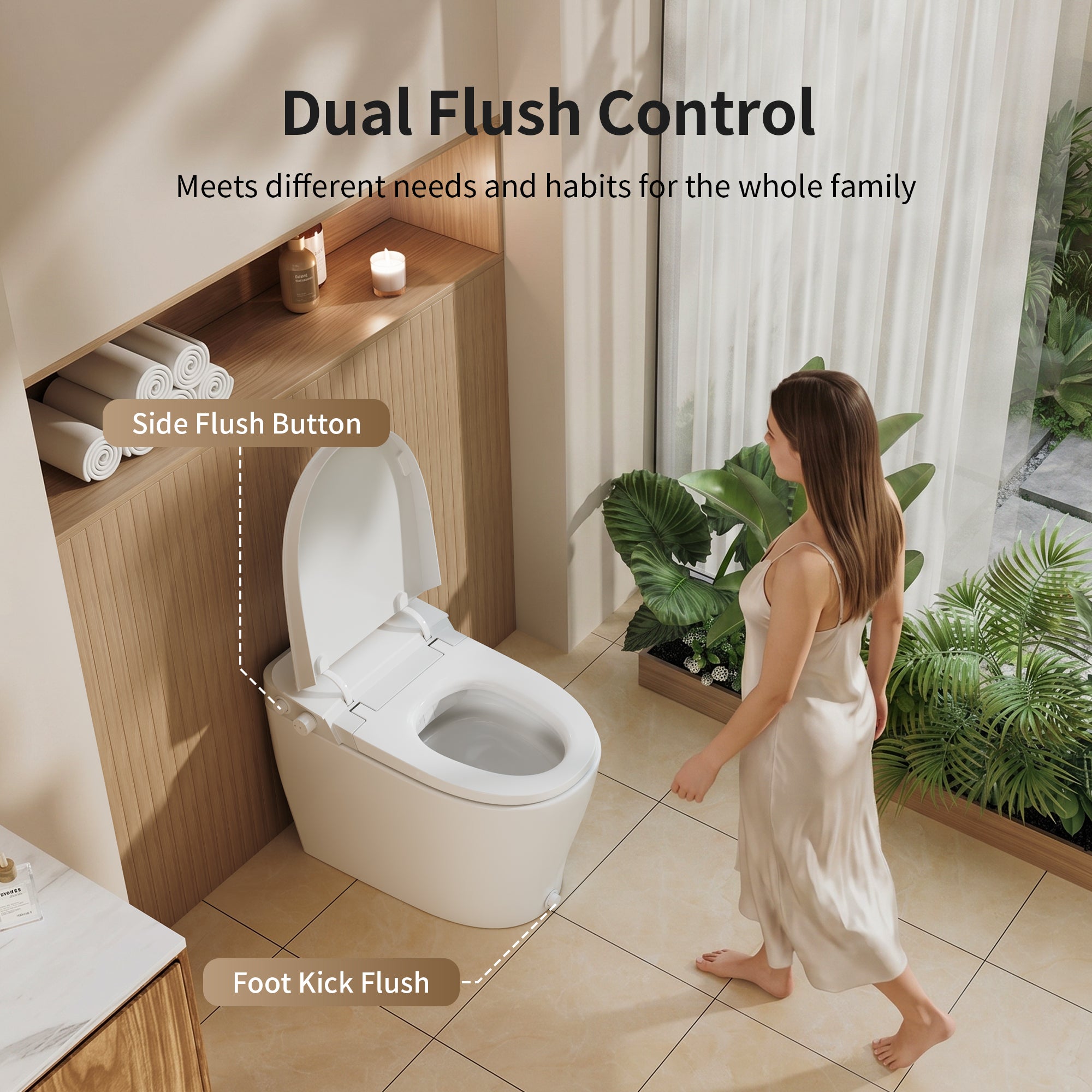 DeerValley DV-1S0453 Smart Bidet Toilet, Non-Electric Chair Height Soft Close, 1.28 GPF