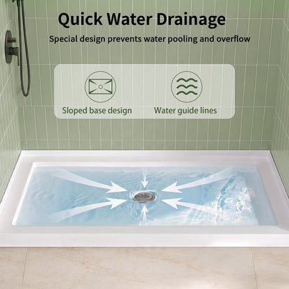 DeerValley DV-1SB0481 Shower Base in White, Acrylic Single Threshold Shower Pan with Non-Slip Texture, Center Drain Hole