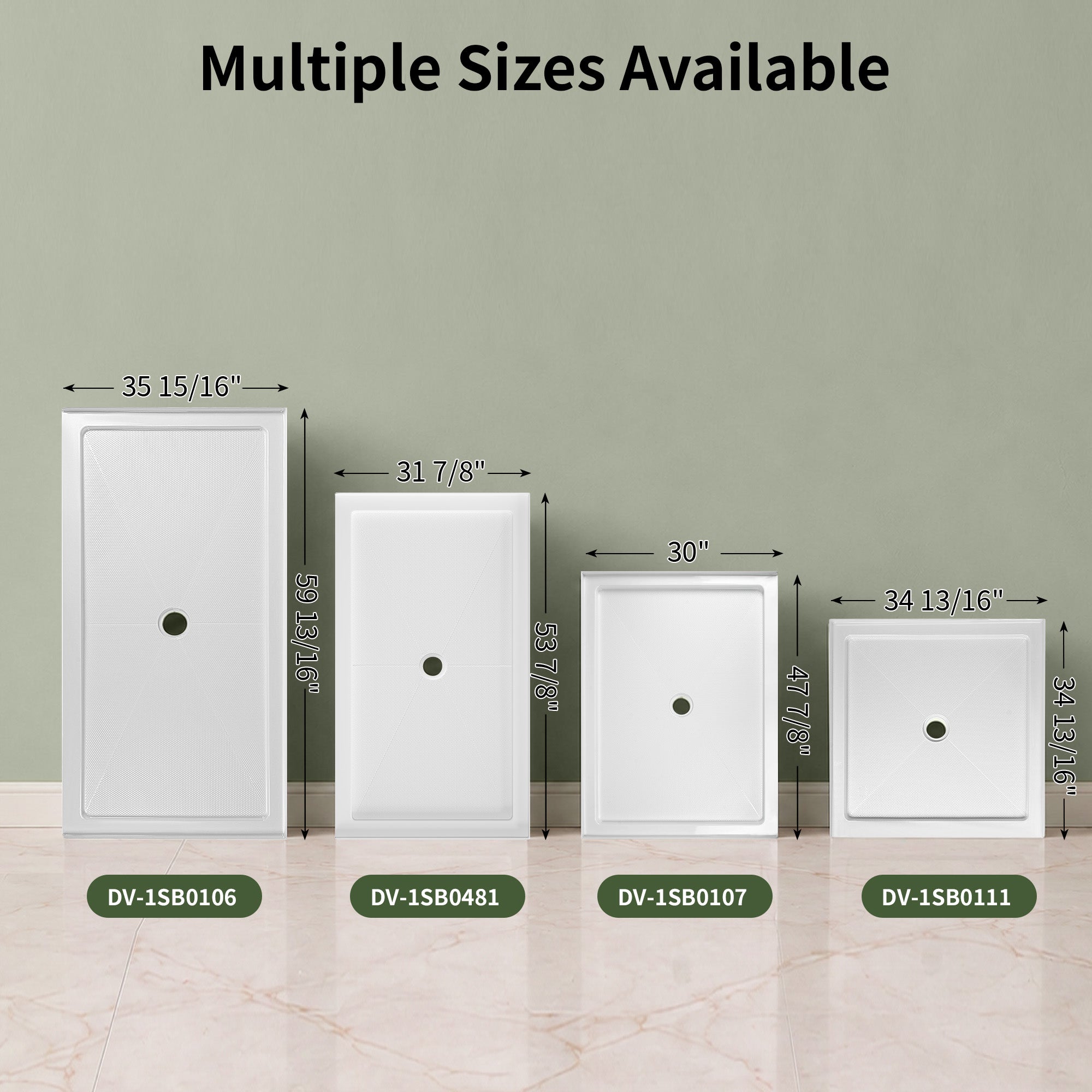 DeerValley DV-1SB0481 Shower Base in White, Acrylic Single Threshold Shower Pan with Non-Slip Texture, Center Drain Hole
