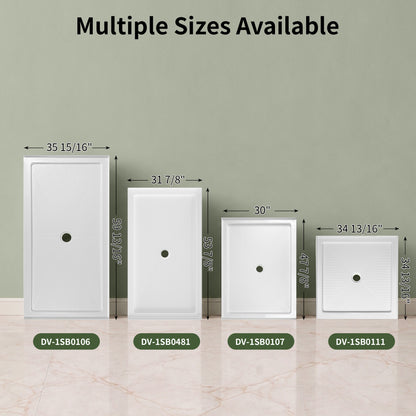 DeerValley DV-1SB0481 Shower Base in White, Acrylic Single Threshold Shower Pan with Non-Slip Texture, Center Drain Hole