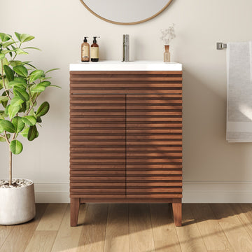 24" Rectangular Bathroom Vanity, with Ceramic Sink Top Set-up