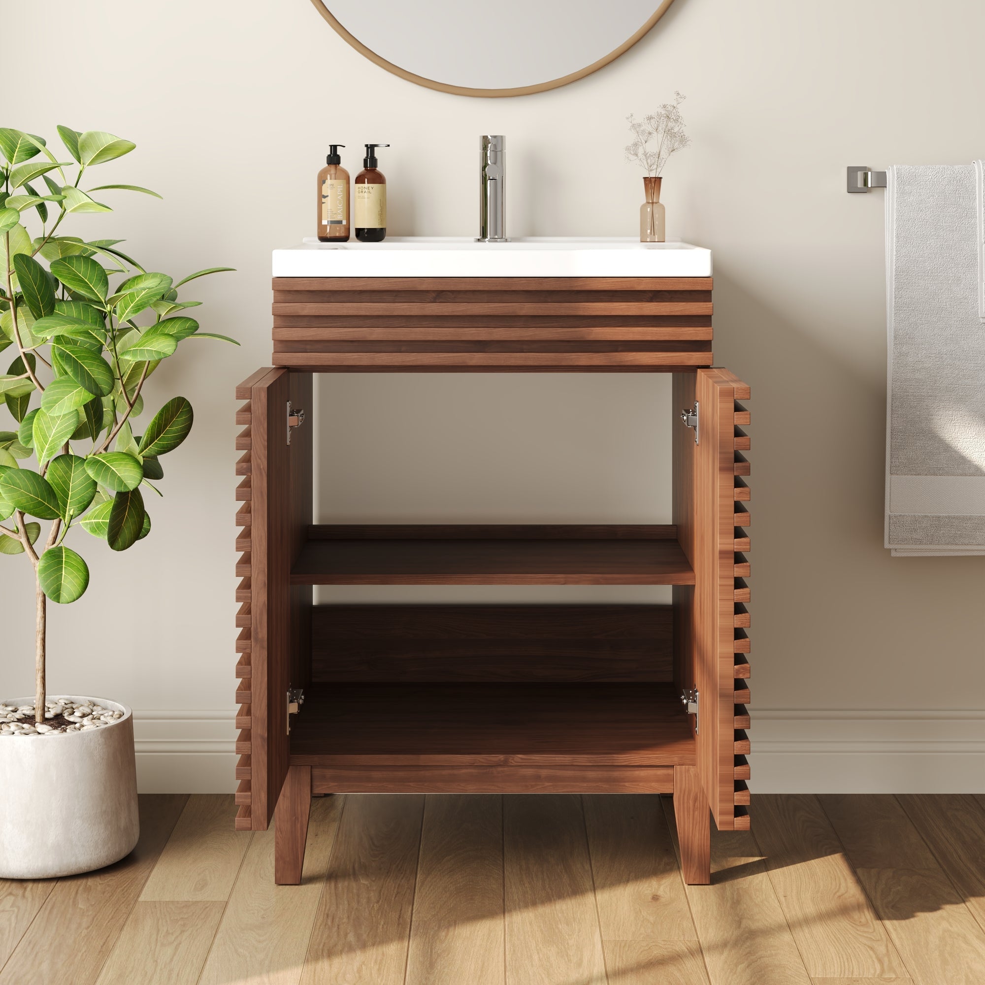 24" Rectangular Bathroom Vanity, with Ceramic Sink Top Set-up