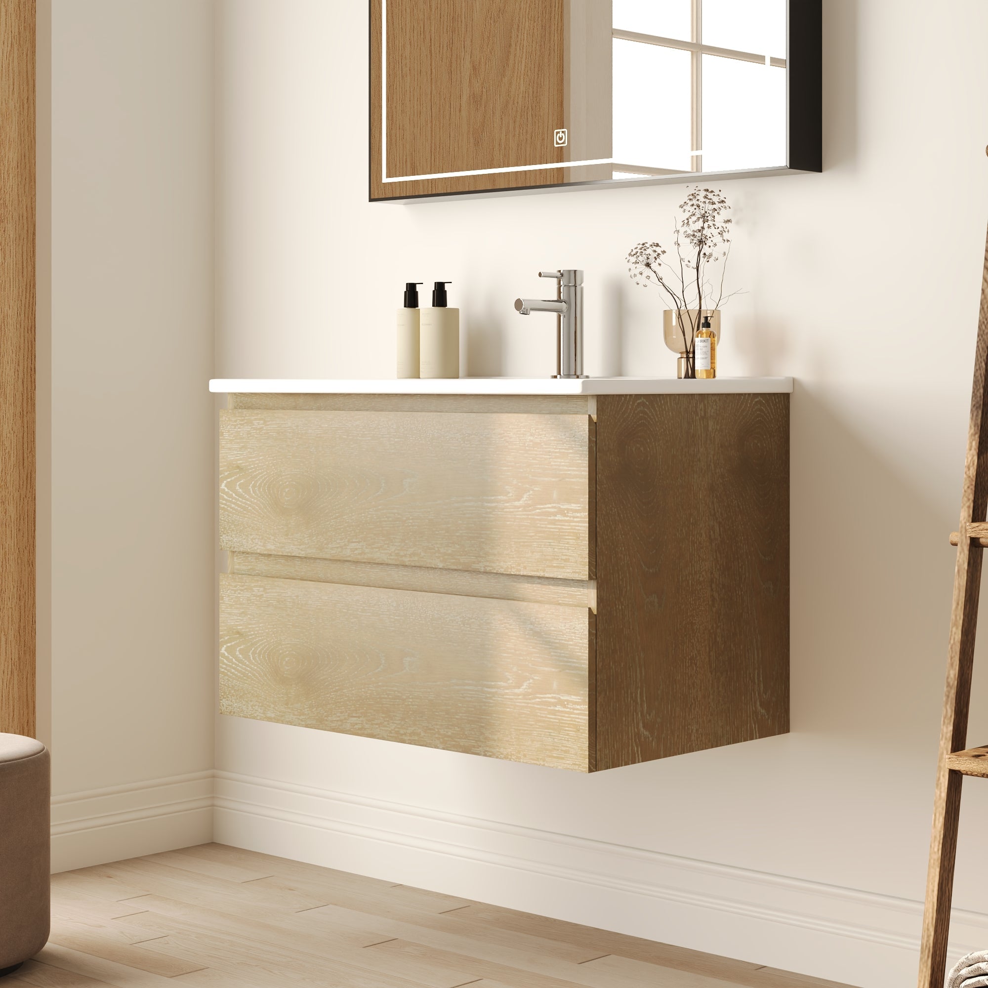 30" Rectangular Bathroom Vanity, with Ceramic Sink Wall-Mounting