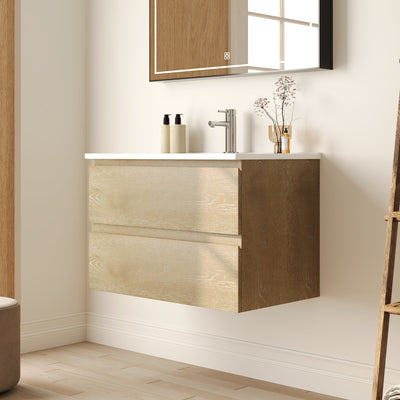 30" Rectangular Bathroom Vanity, with Ceramic Sink Wall-Mounting